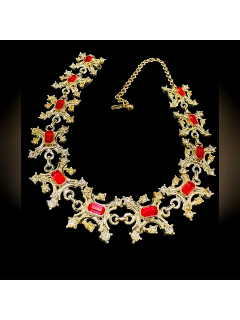 Vintage SIGNED DUANE CHOKER NECKLACE RETRO PINK And CLEAR RHINESTONES